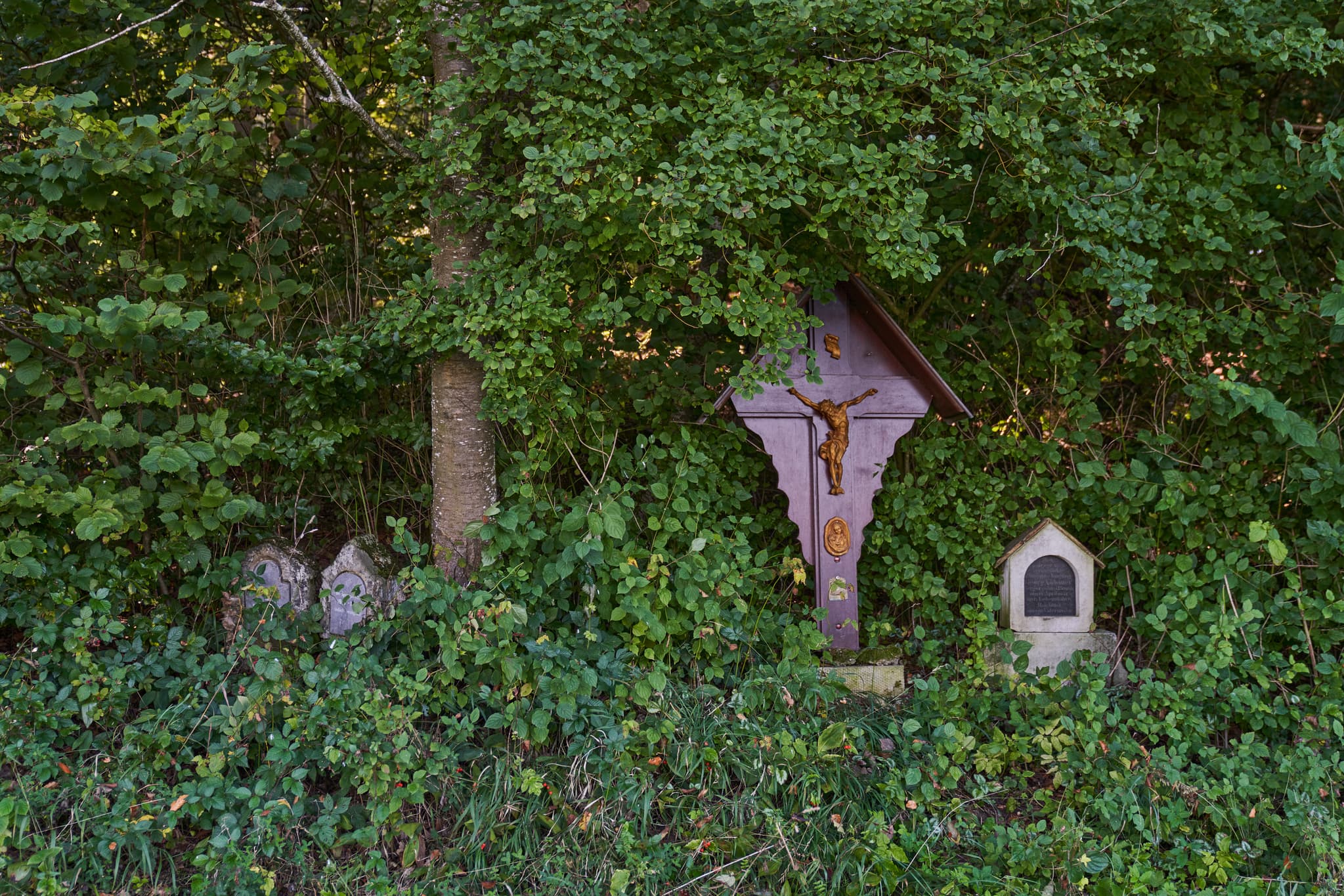 Bildstöcke, Kreuz am St.-Rupert-Pilgerweg, Altötting - Wegkreuz am St.-Rupert-Pilgerweg bei Kastl im Landkreis Altötting, Oberbayern. Motiv aus der Region Inn-Salzach, Deutschland, eingebettet in grüne Natur.