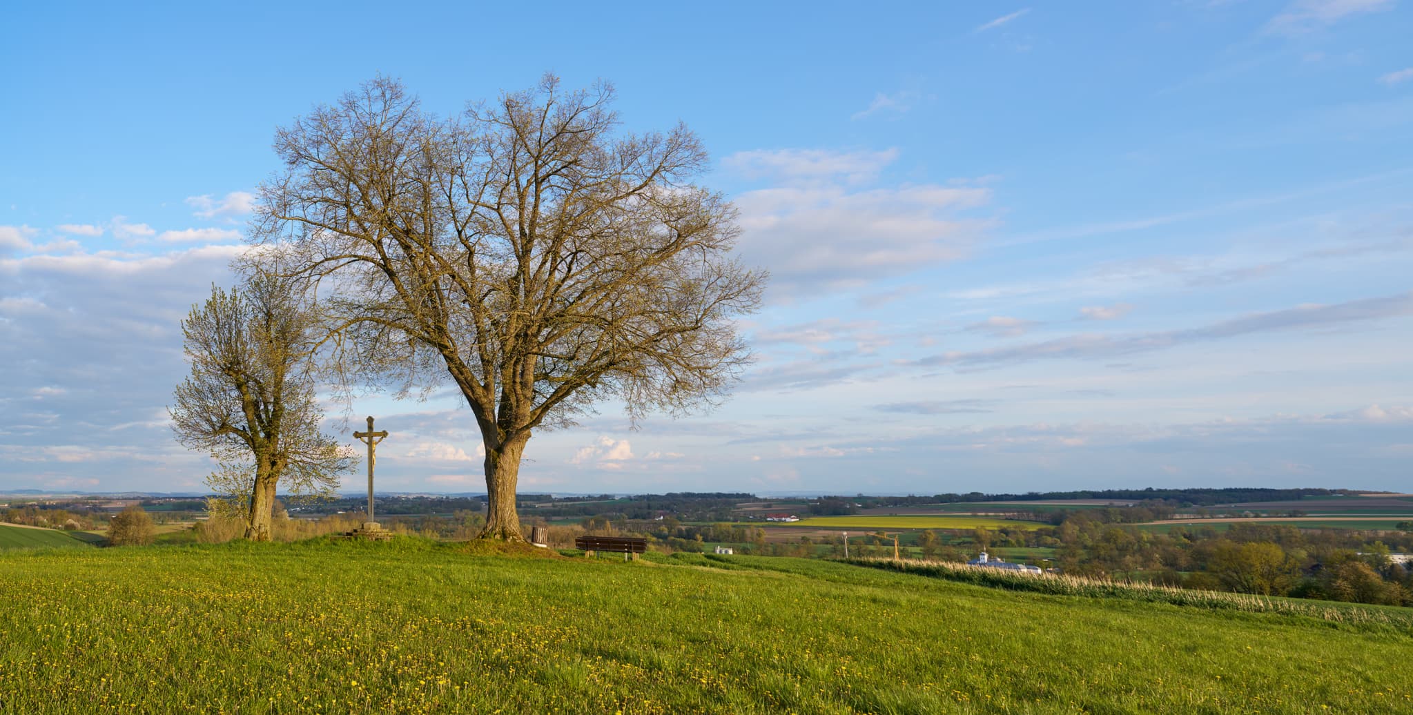 Feldkreuz Karpfham, Bad Griesbach, Passau, Niederbayern - Feldkreuz am Aussichtspunkt in Karpfham, Bad Griesbach im Rottal, Landkreis Passau, Niederbayern. Genieße die weite Landschaft im Bayerischen Wald, Deutschland.