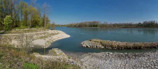 Fischtreppe Inn Panorama, Stammham, Oberbayern, Inn-Salzach