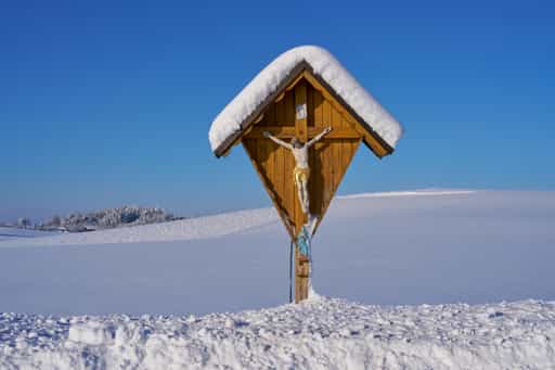 Gruber Wegkreuz, Winter, Reischach, Oberbayern, Inn-Salzach