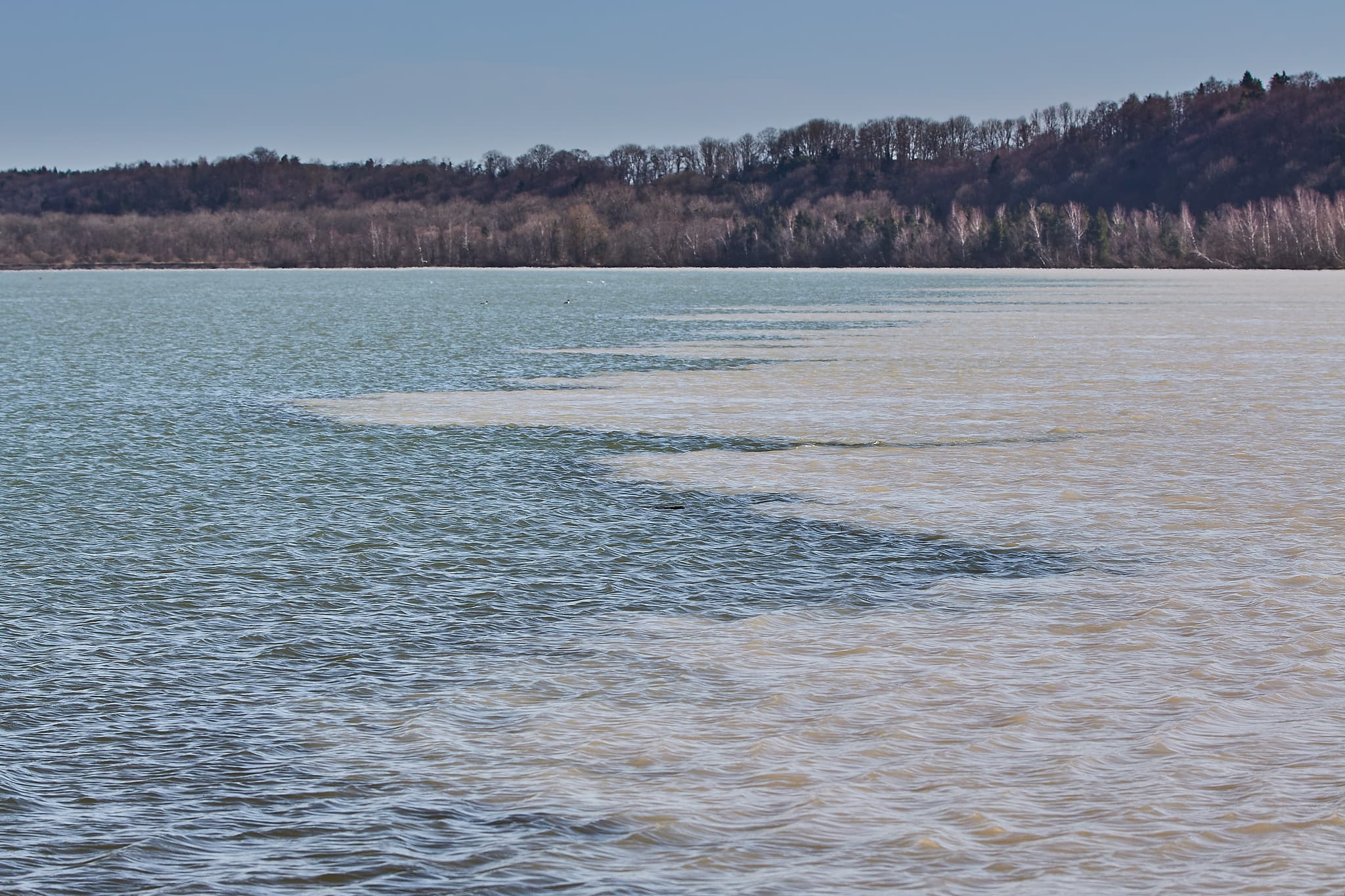 Inn und Salzach am Innspitz Haiming, Altötting, Oberbayern - Zwei Flüsse treffen aufeinander, Innspitz in Haiming, Landkreis Altötting. Naturschauspiel der Region Inn-Salzach in Oberbayern, Deutschland.