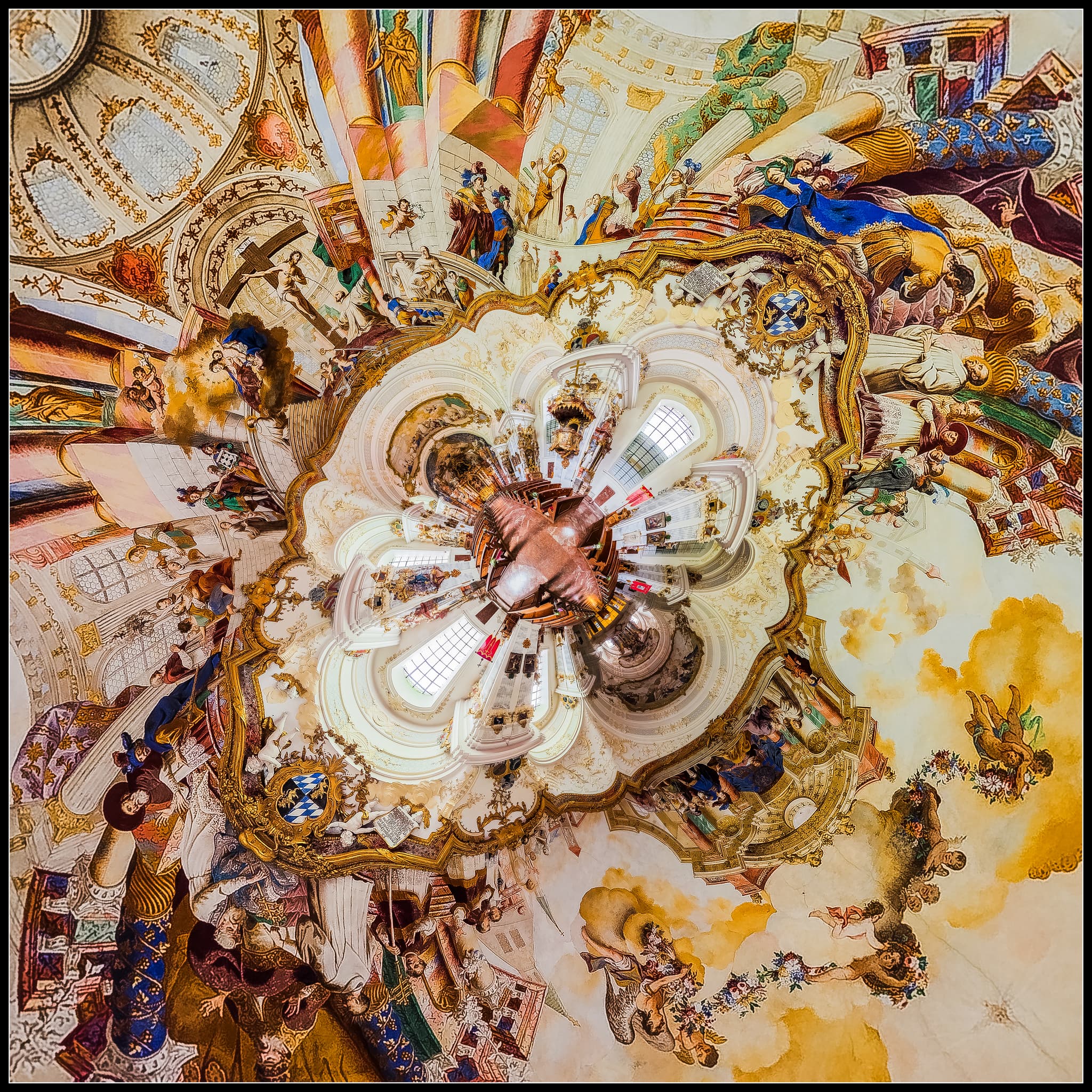 Klosterkirche St. Georg u. Pankratius, Raitenhaslach - Prächtiges Deckenfresko der Klosterkirche Raitenhaslach, Burghausen. Landkreis Altötting, Oberbayern, Region Inn-Salzach, Deutschland.