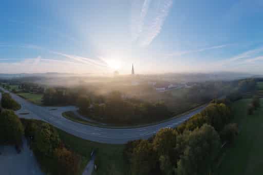 Luftbild Herbst Sonnenaufgang, Hirschhorn, Rottal-Inn