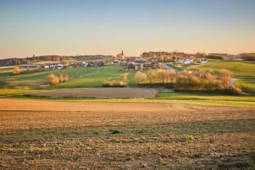 Ortsansicht vom Biberg nach Arbing, Altötting, Oberbayern
