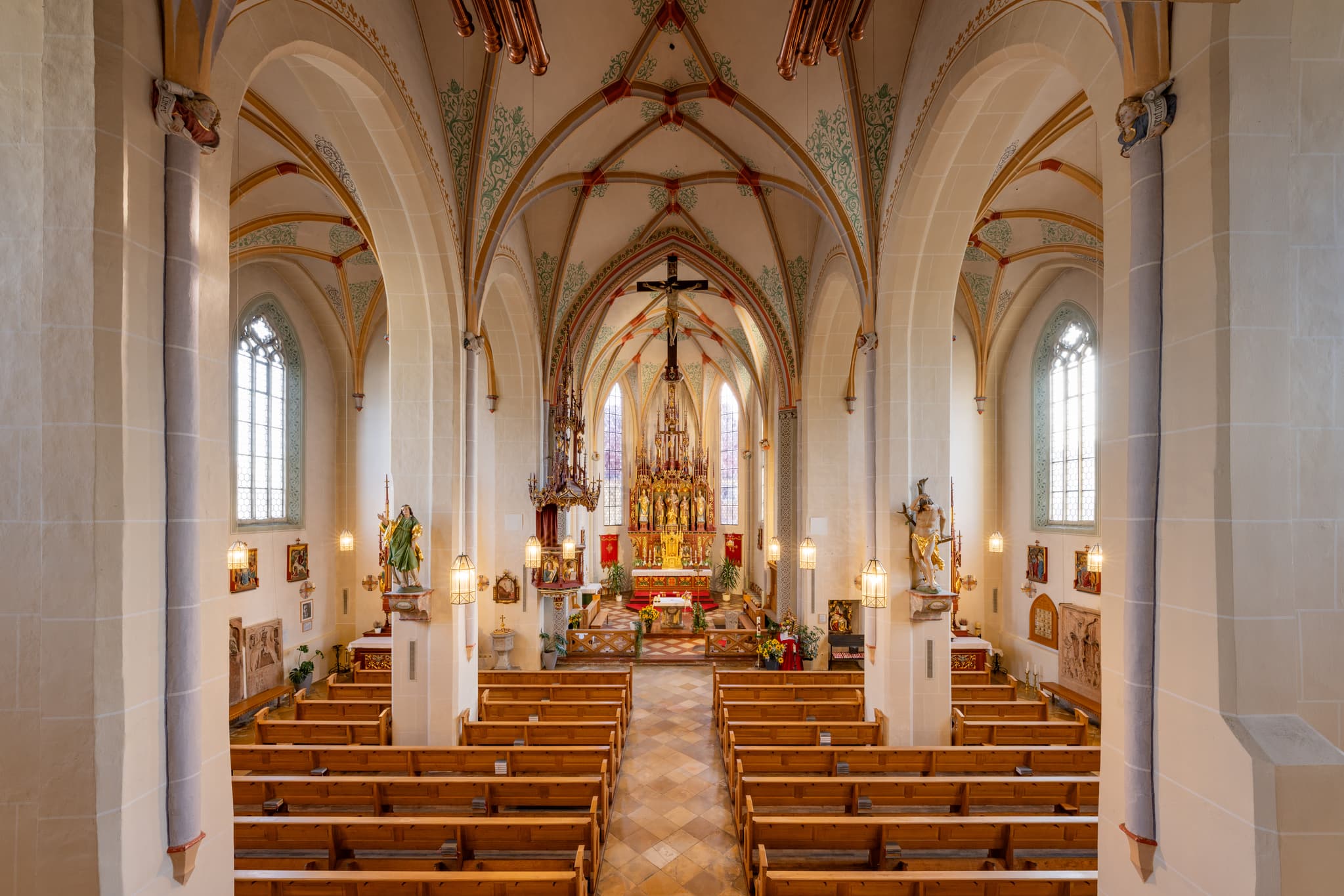 Pfarrkirche St. Stephanus, Triftern, Rottal-Inn - Innenansicht der Pfarrkirche St. Stephanus in Triftern, Landkreis Rottal-Inn, Niederbayern, Holzland, Bäderdrieck, Bayern, Deutschland.