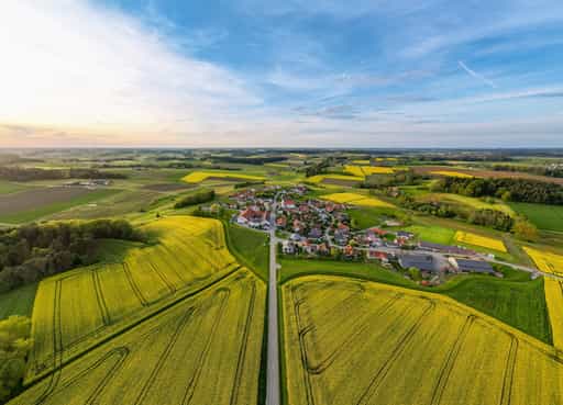 Rapsfelder Luftbild, Arbing, Reischach, Altötting, Oberbayern