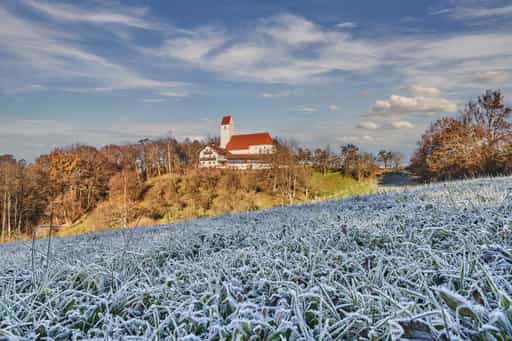 Raureif in Steinhausen, Altötting, Oberbayern, Inn-Salzach