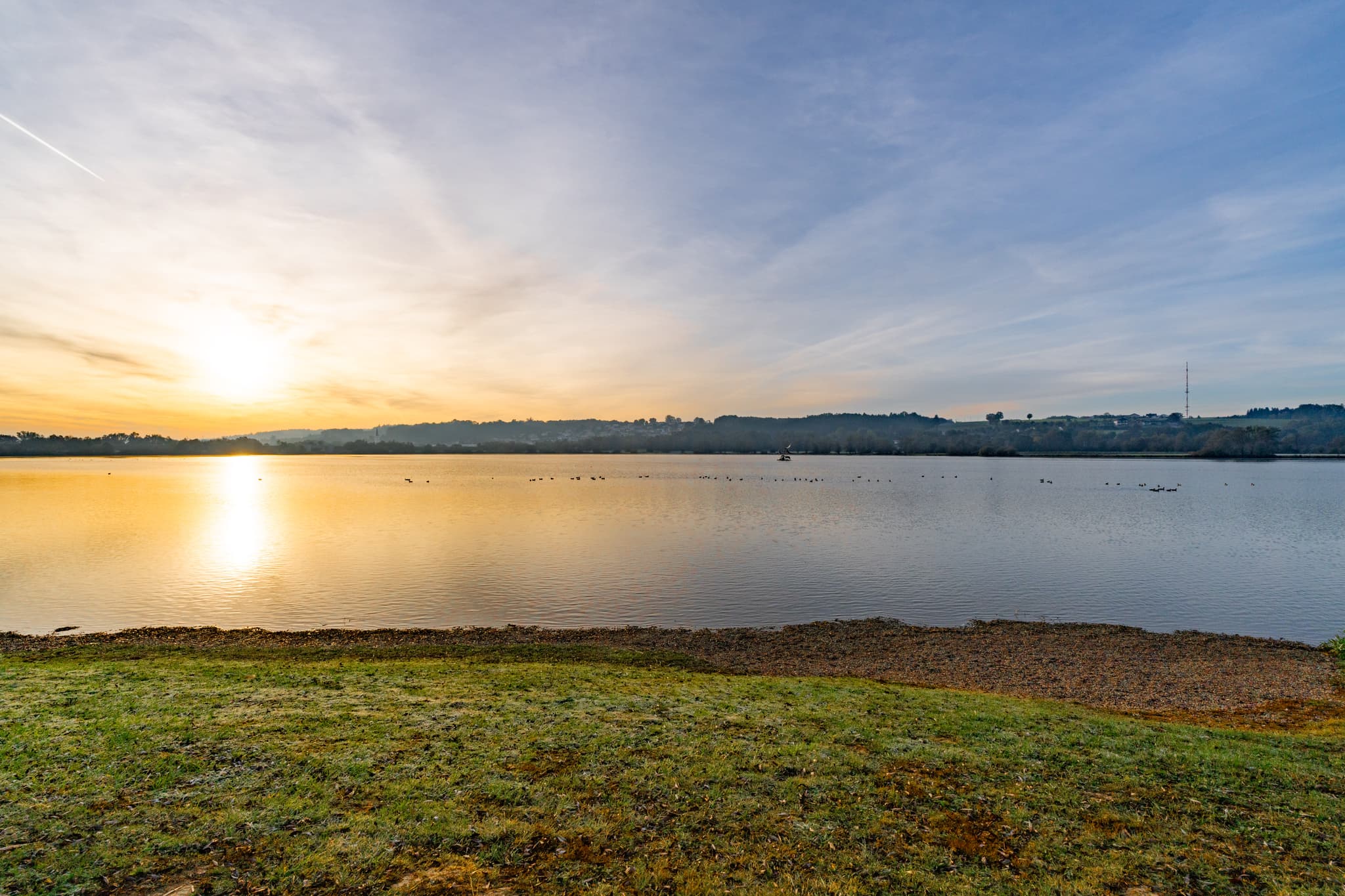 Rauttauen Stausee bei Postmünster, Rottal-Inn, Niederbayern - Rauttauen Stausee bei Postmünster, Rottal-Inn, Niederbayern. Seeansicht im Bäderdreieck, Deutschland. Landschaft mit Wasser und bewaldetem Uferbereich.