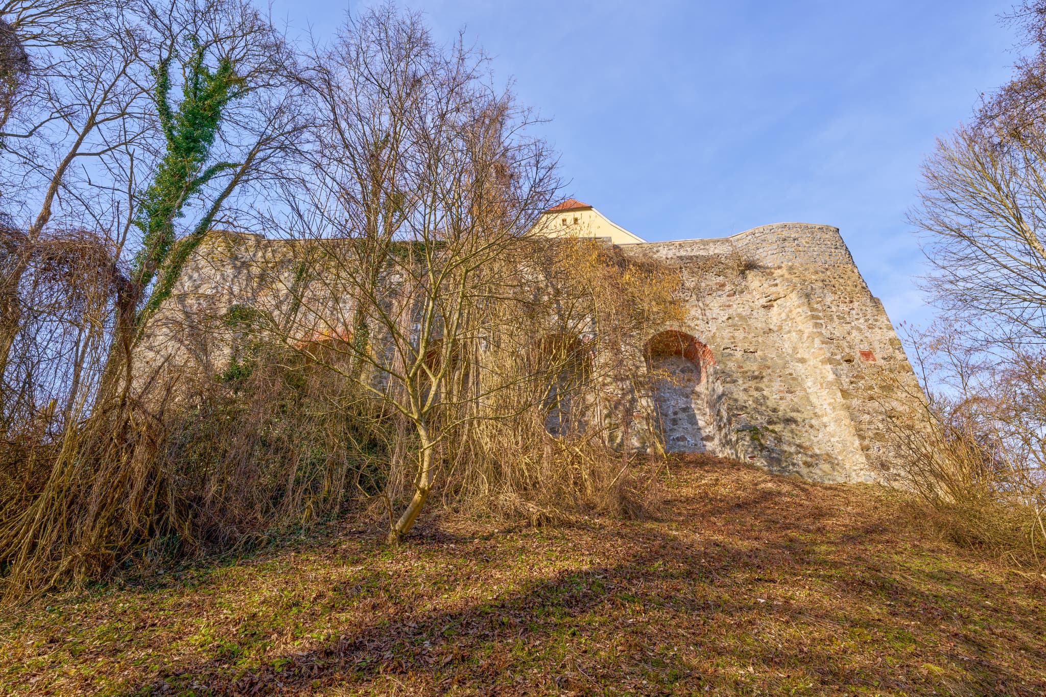 Schloss Neuburg, Neuburg am Inn, Passau, Niederbayern - Schloss Neuburg erhebt sich auf einem Hügel in Neuburg am Inn, Landkreis Passau, Niederbayern, Deutschland. Ein markantes Bauwerk in der Region Donau-Wald.