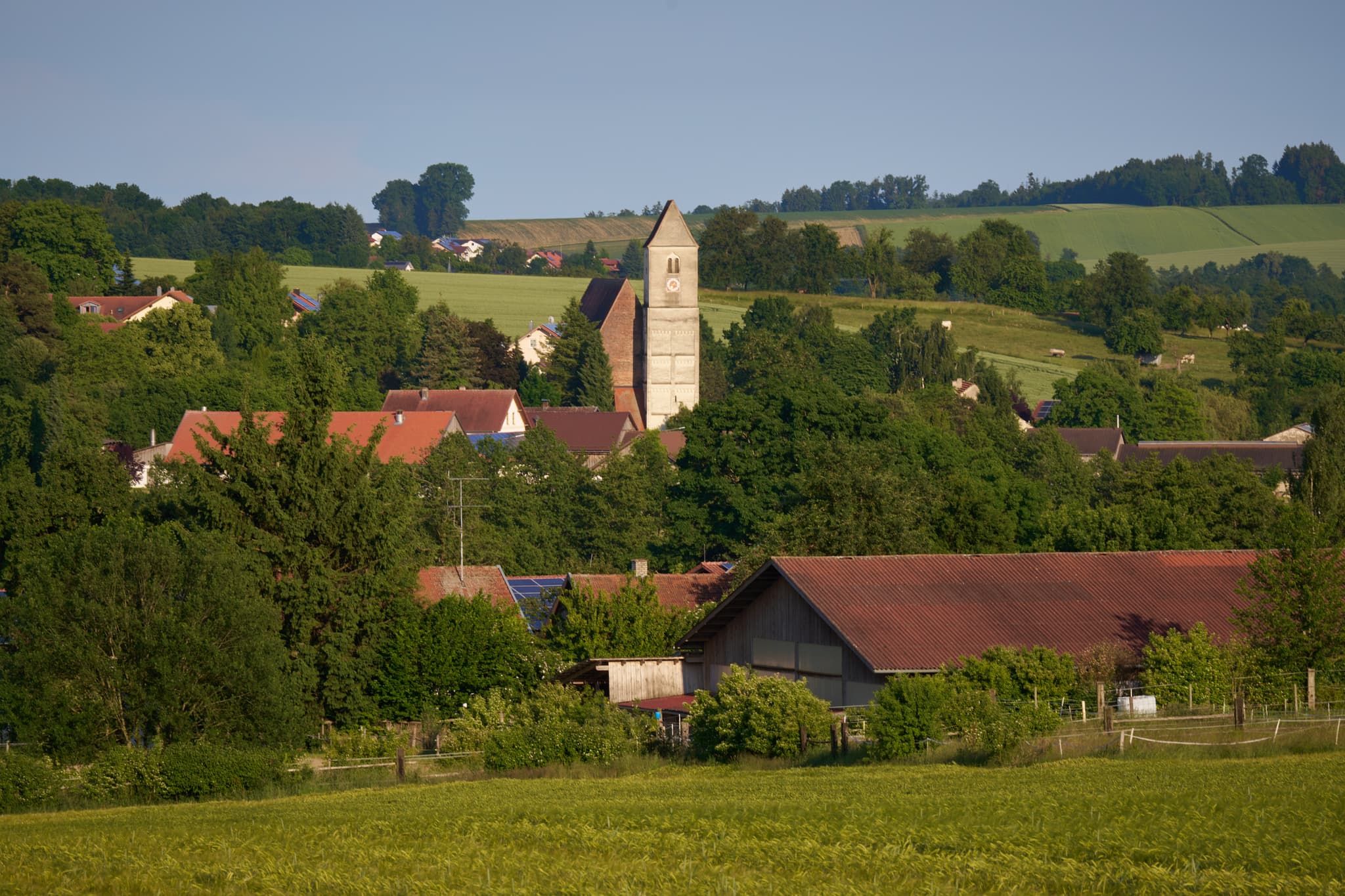 St. Laurentius Kirche Steinkirchen, Passau, Niederbayern - Die St. Laurentius Kirche in Steinkirchen, Gemeinde Ortenburg, Landkreis Passau, Niederbayern, Deutschland. Idyllisch gelegen im Donau-Wald.