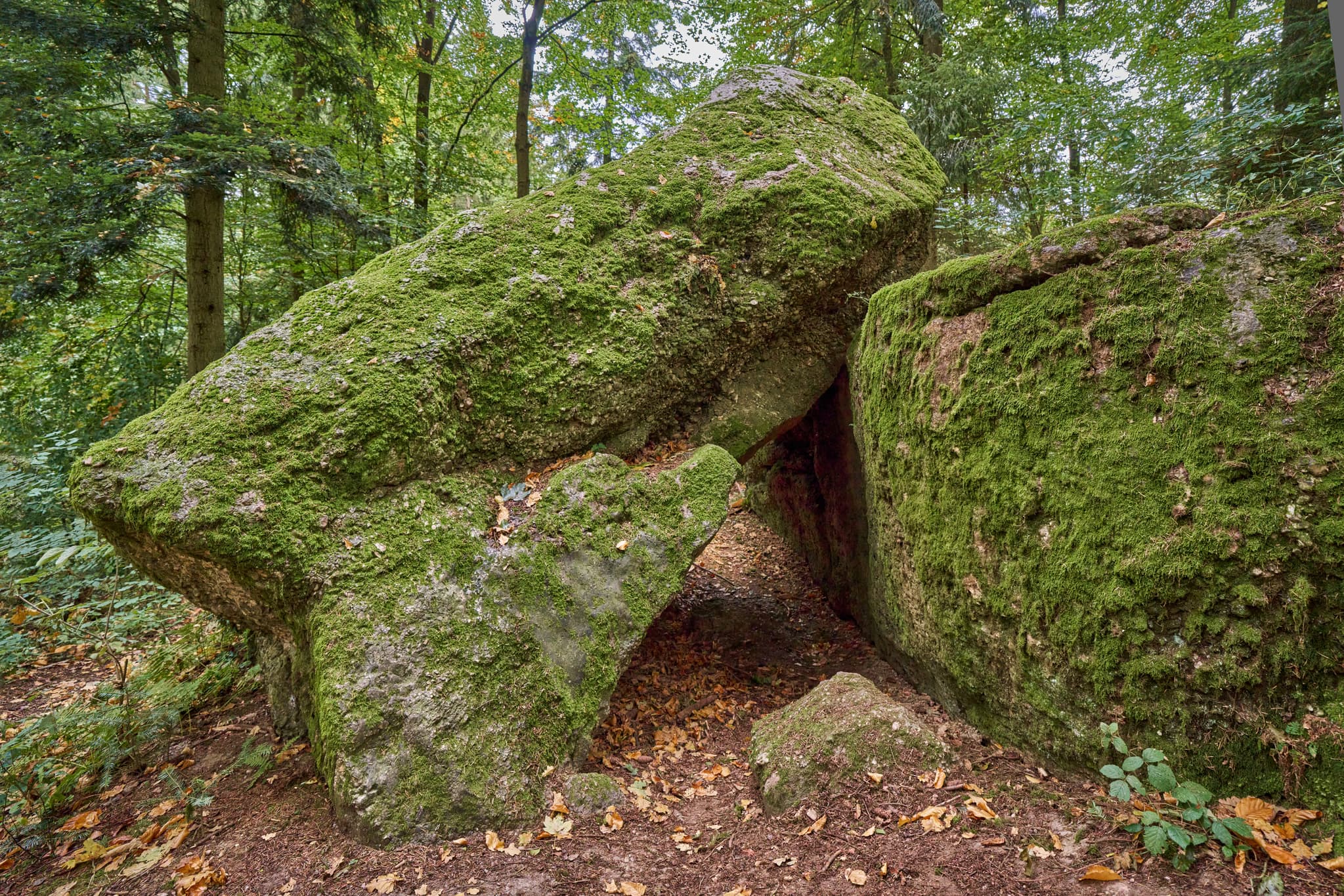 Waldwunderwelt Teufelsstein, Bad Griesbach, Passau - Teufelsstein in Bad Griesbach, Landkreis Passau, Niederbayern, Bayern, Deutschland. Das Bild zeigt Details der Felsstrukturen mit Farbreste.