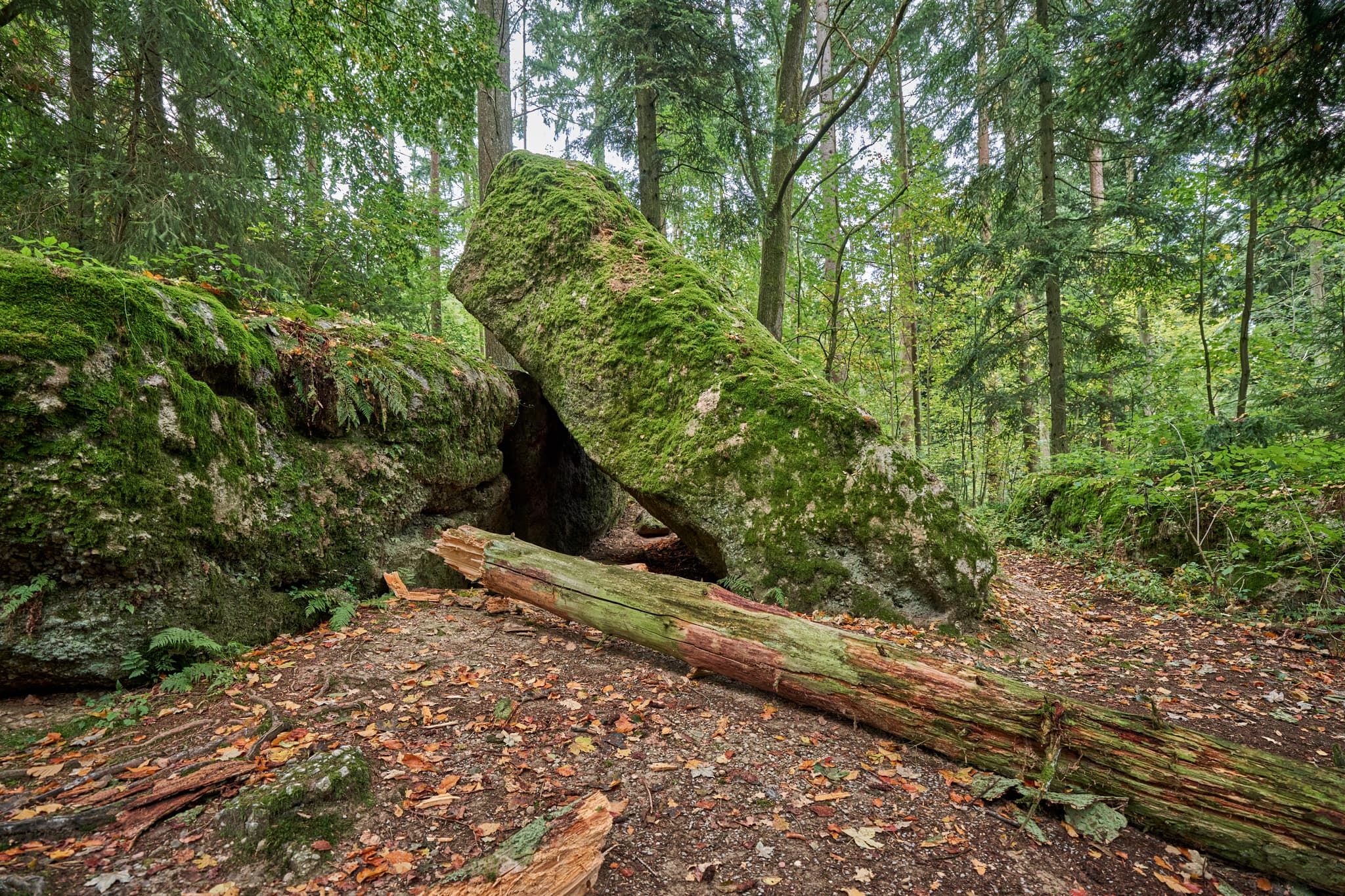 Waldwunderwelt Teufelsstein, Bad Griesbach, Passau - Teufelsstein in Bad Griesbach, Landkreis Passau, Niederbayern, Bayern, Deutschland. Das Bild zeigt Details der Felsstrukturen mit Farbreste.